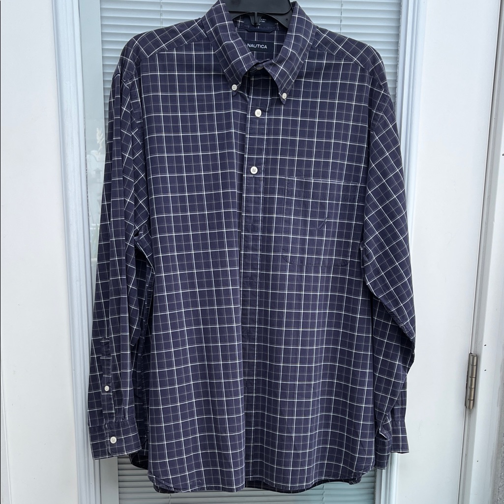 Nautica ButtonDown Shirt Mens Large Long Sleeve Blue Multi Plaid